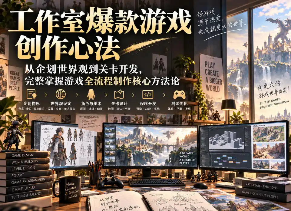 工作室爆款游戏创作心法|从企划世界观到关卡开发,完整掌握游戏全流程制作核心方法论-副业168副业网