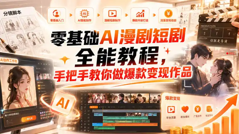 零基础AI漫剧短剧全能教程,从AI智能体搭建、文案脚本分镜、多平台AI生视频、剪映精修,覆盖全题材创作,手把手教你做爆款变现作品-副业168副业网