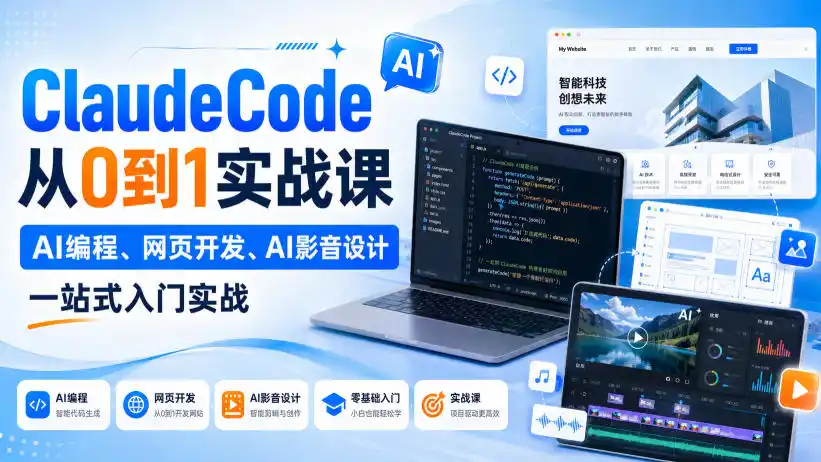 Claude Code从0到1实战课,AI编程、网页开发、AI影音设计一站式入门实战(更新)-副业168副业网