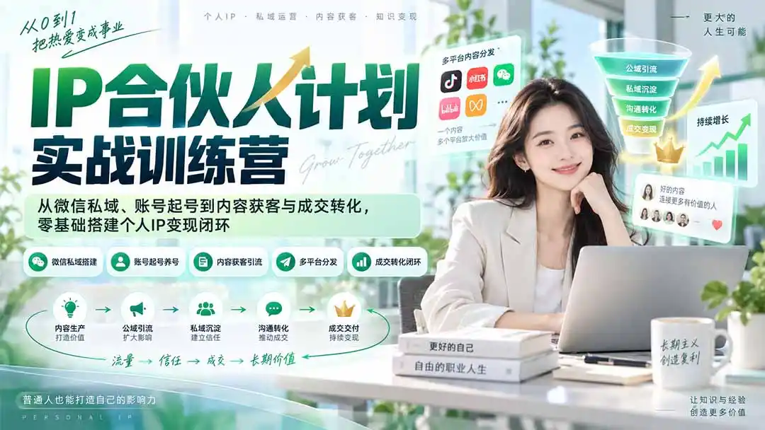 IP合伙人计划实战训练营-更新:从微信私域、账号起号到内容获客与成交转化,零基础搭建个人IP变现闭环-副业168副业网