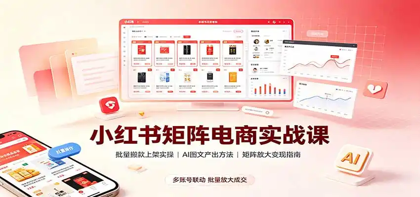 小红书矩阵电商实战课:批量搬款上架实操,AI图文产出,矩阵放大变现指南-副业168副业网