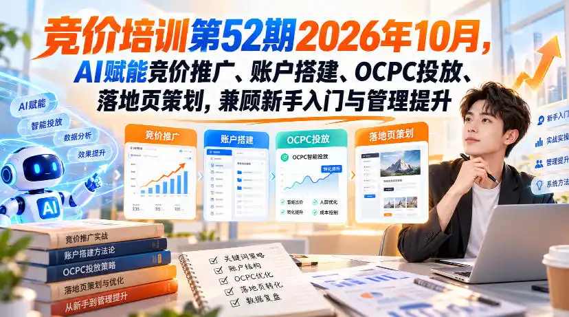 【无水印】竞价培训第52期2026年10月，AI赋能竞价推广、账户搭建、OCPC投放、落地页策划，兼顾新手入门与管理提升-副业168副业网