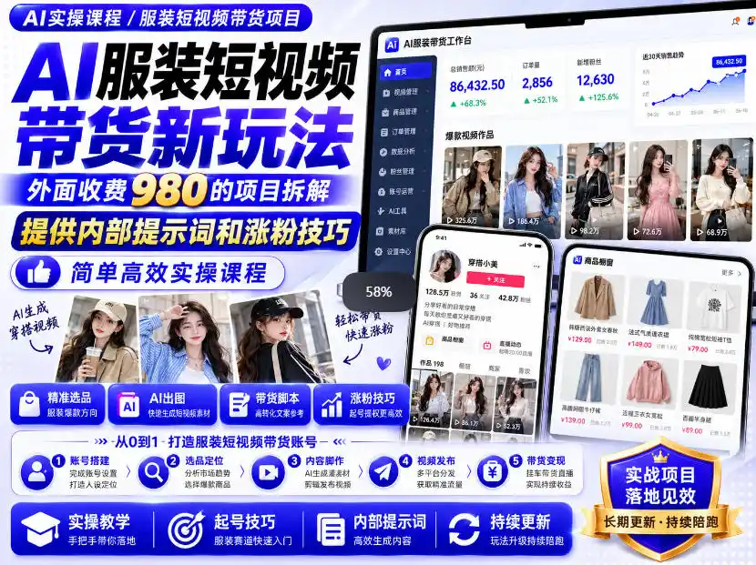 外面收费980AI快手带货系统课程,内部课程首次外放,操作简单高效,一分钟一条爆款视频-副业168副业网