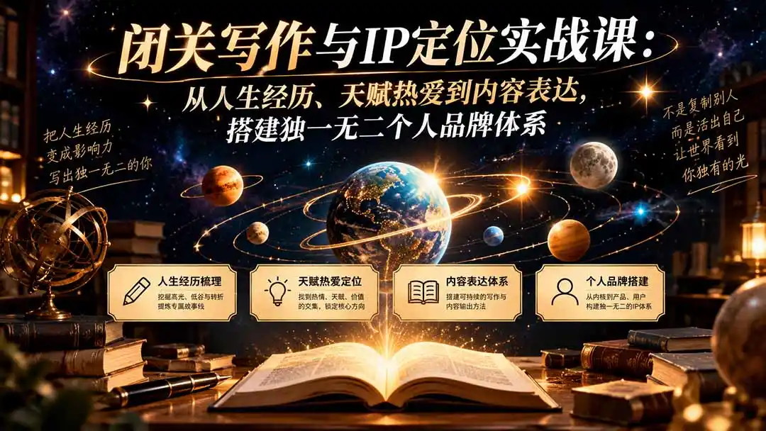 闭关写作与IP定位实战课:从人生经历、天赋热爱到内容表达,搭建独一无二个人品牌体系-副业168副业网