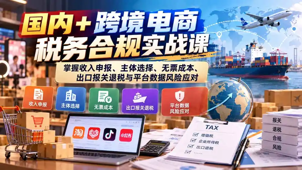 国内+跨境电商税务合规实战课:掌握收入申报、主体选择、无票成本、出口报关退税与平台数据风险应对-副业168副业网