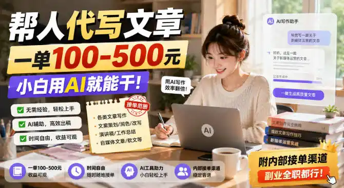 帮人代写文章,一单100-500,小白用AI就能干,附内部接单渠道,副业全职都行【揭秘】-副业168副业网