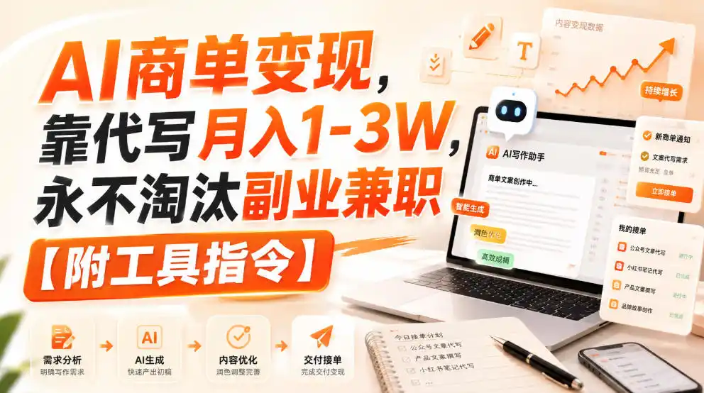 AI商单变现,靠代写月入1-3W,永不淘汰副业兼职【附工具指令】【揭秘】-副业168副业网