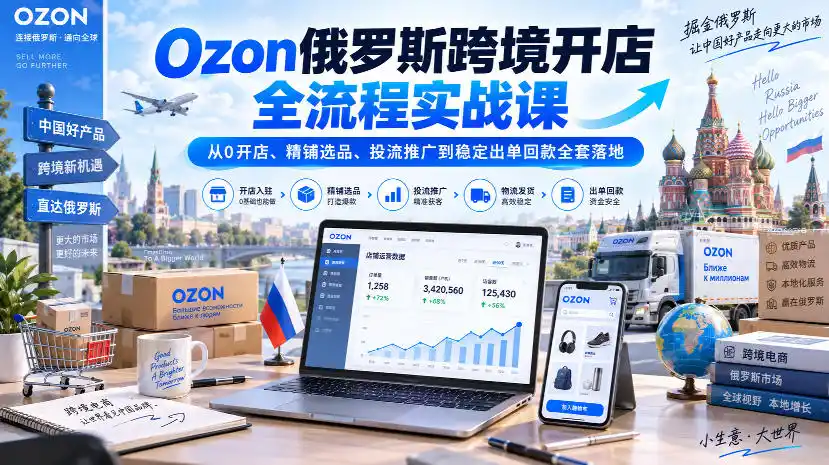 Ozon俄罗斯跨境开店全流程实战课|从0开店、精铺选品、投流推广到稳定出单回款全套落地-副业168副业网