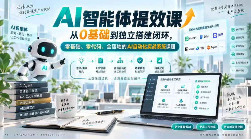 AI智能体提效课,从0基础到独立搭建闭环,零基础、零代码、全落地的AI自动化实战系统课程-副业168副业网