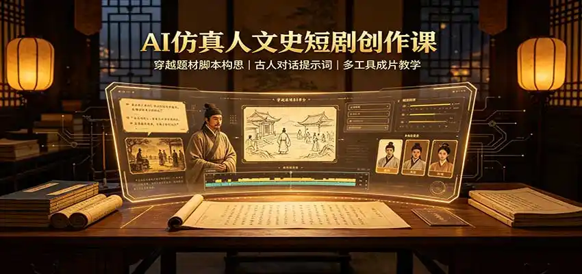 AI仿真人文史短剧创作课：穿越题材脚本构思，古人对话提示词，多工具成片教学-副业168副业网