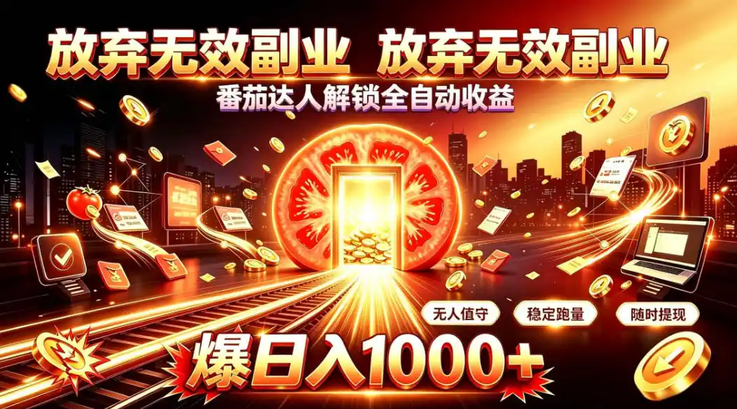 放弃无效副业,番茄达人解锁全自动收益,日入1k+,门槛最低的线上轻资产项目【揭秘】-副业168副业网