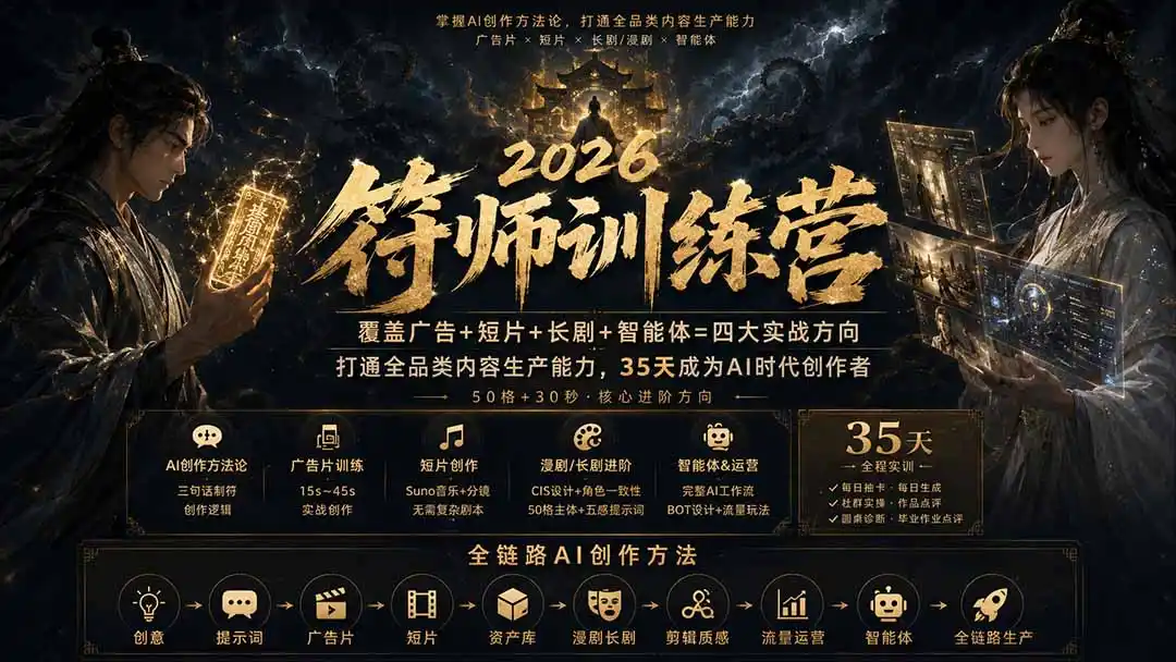 符师训练营-35天成为AI时代创作者,广告+短片+漫剧+智能体四大实战方向,掌握从创意到上线的完整工作流-副业168副业网