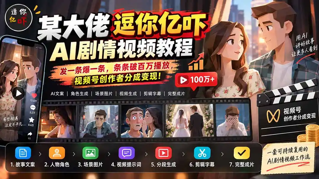 某大佬逗你亿吓AI低模剧情视频制作教程:发一条爆一条,条条破百万播放,利用视频号创作者分成变现!-副业168副业网