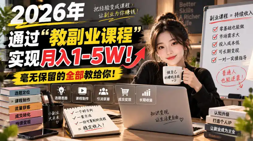 2026年通过“教副业课程”实现月入1-5W！毫无保留的全部教给你！【揭秘】-副业168副业网