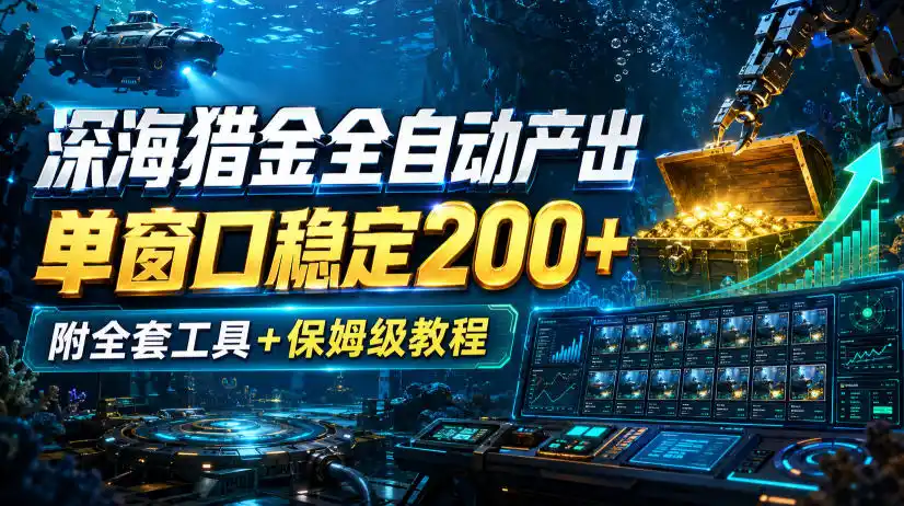 深海猎金全自动产出，单窗口稳定200+，附全套工具+保姆级教程【揭秘】-副业168副业网