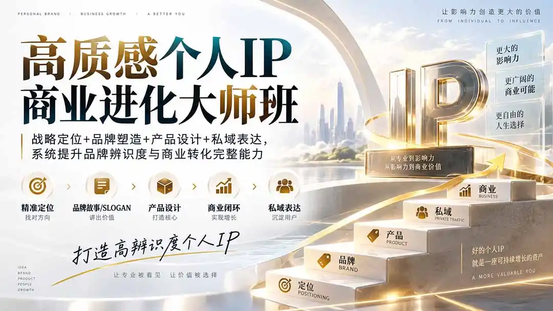 高质感个人IP商业进化大师班:战略定位+品牌塑造+产品设计+私域表达,系统提升品牌辨识度与商业转化完整能力-副业168副业网
