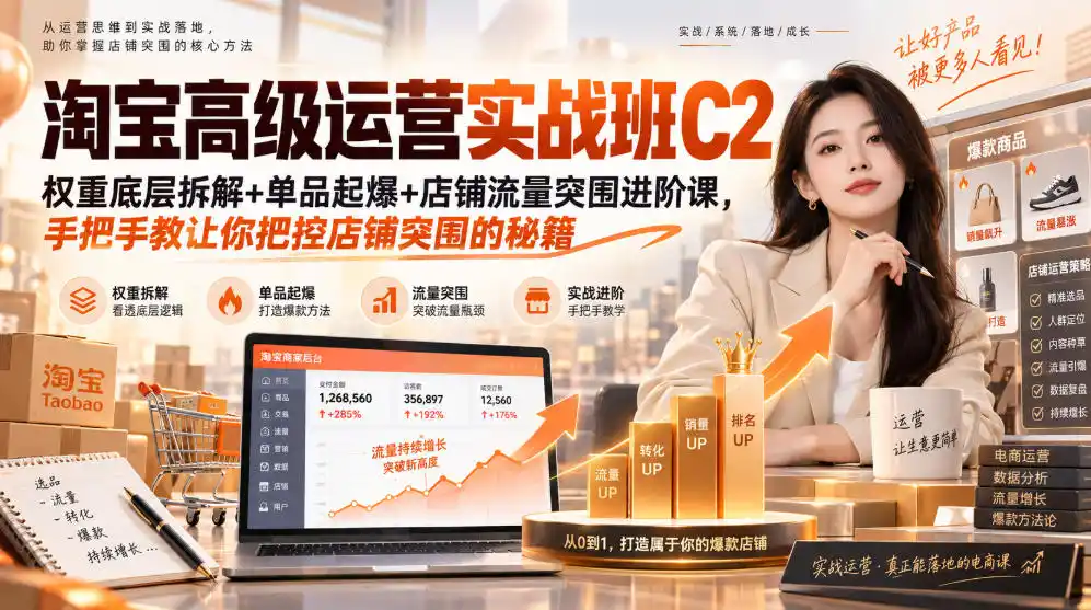 淘宝高级运营实战班C2|权重底层拆解+单品起爆+店铺流量突围进阶课,手把手教让你把控店铺突围的秘籍-副业168副业网