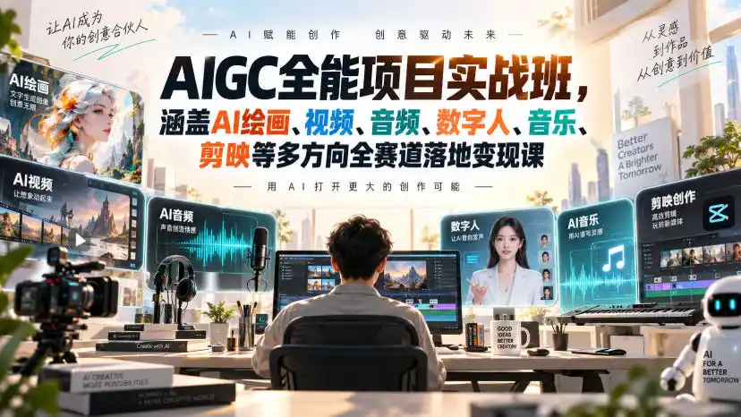 AIGC全能项目实战班，涵盖AI绘画、视频、音频、数字人、音乐、剪映等多方向全赛道落地变现课-副业168副业网
