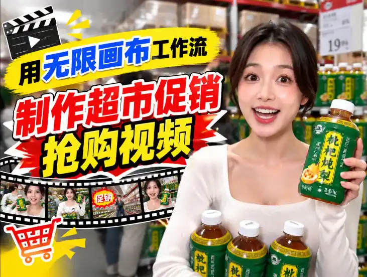 无限画布超市促销抢购视频工作流,一键产出TikTok抖音带货短视频-副业168副业网