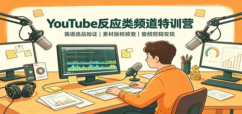 YouTube反应类频道特训营:赛道选品验证,素材版权核查,音频剪辑变现-副业168副业网