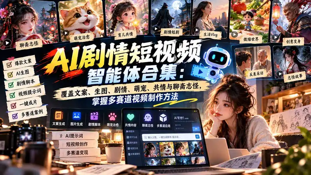 【无水印】AI剧情短视频智能体合集:覆盖文案、生图、剧情、萌宠、共情与聊斋志怪,掌握多赛道视频制作方法-副业168副业网