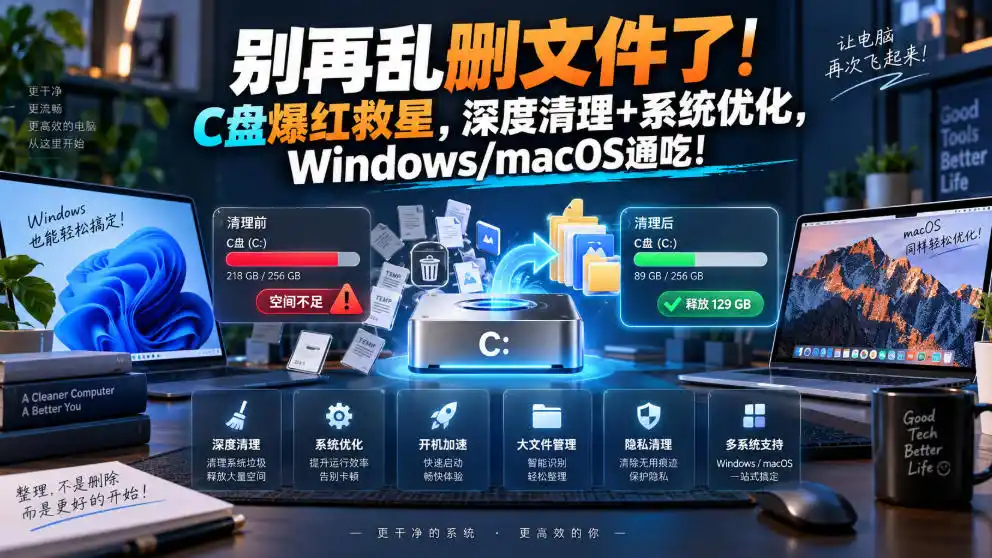 别再乱删文件了!C盘爆红救星,深度清理+系统优化,Windows/macOS通吃!-副业168副业网