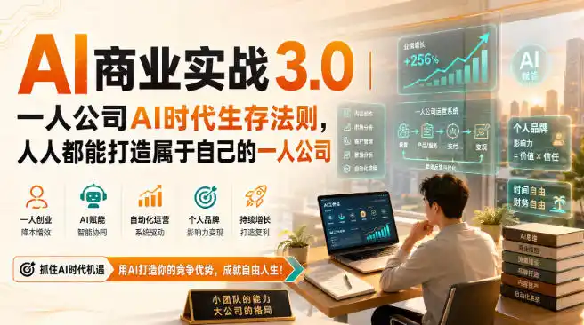 AI商业实战3.0｜一人公司AI时代生存法则，人人都能打造属于自己的一人公司-副业168副业网