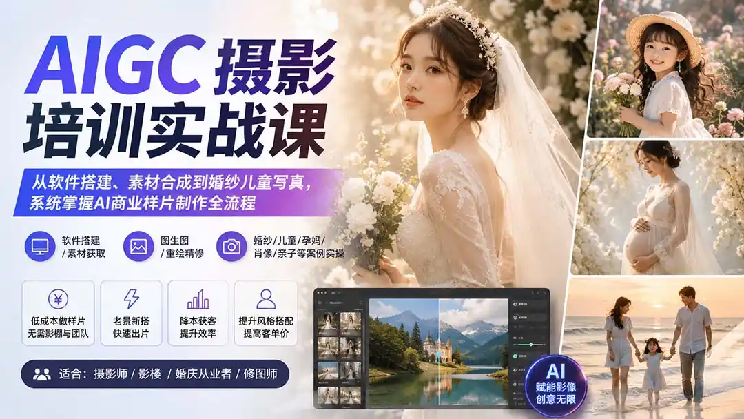 AIGC摄影培训实战课：从软件搭建、素材合成到婚纱儿童写真，系统掌握AI商业样片制作全流程-副业168副业网
