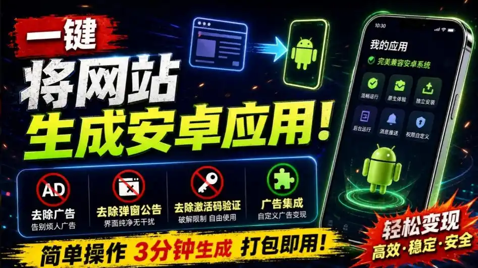 目前最好用,一键将网站生成安卓应用!支持去除广告、弹窗公告、激活码验证、广告集成等web-to-app-副业168副业网