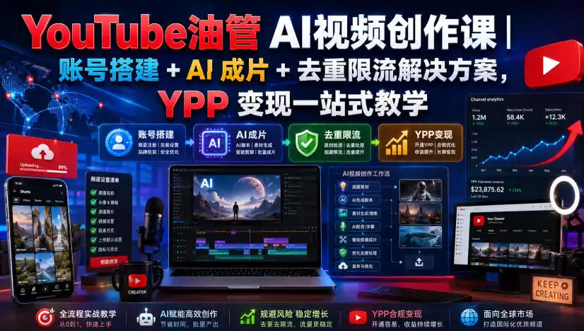 YouTube油管AI视频创作课|账号搭建+AI成片+去重限流解决方案,YPP变现一站式教学(更新0925)-副业168副业网