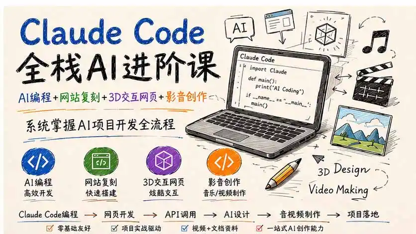 Claude Code全栈AI进阶课-更新;AI编程+网站复刻+3D交互网页+影音创作,系统掌握AI项目开发全流程-副业168副业网