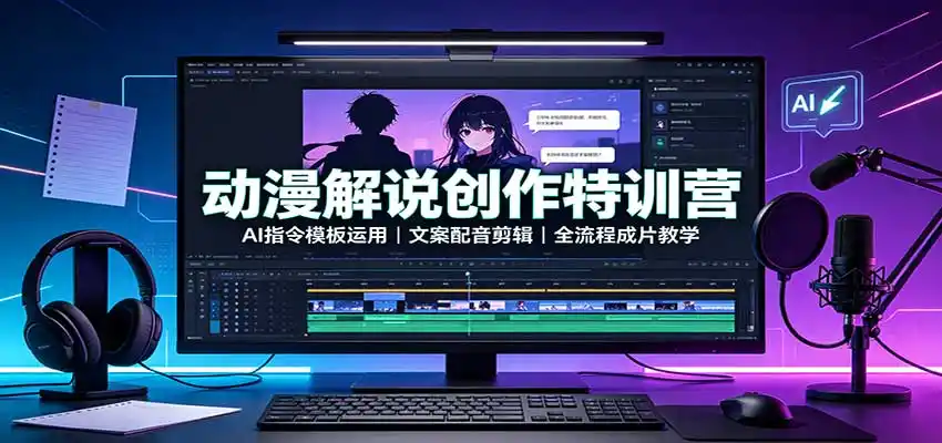 动漫解说创作特训营：AI指令模板运用，文案配音剪辑，全流程成片教学-副业168副业网