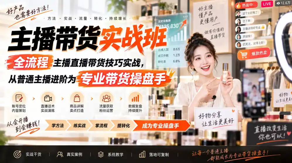 主播带货实战班ZB,全流程主播直播带货技巧实战,从普通主播进阶为专业带货操盘手-副业168副业网