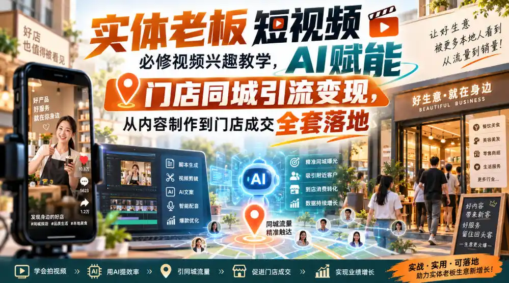 实体老板短视频必修视频兴趣教学，AI赋能门店同城引流变现，AI+短视频+直播打爆实体客流量-副业168副业网