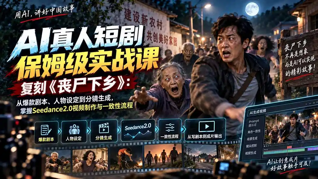 AI真人短剧保姆级实战课，复刻《丧尸下乡》：从爆款剧本、人物设定到分镜生成，掌握Seedance2.0视频制作与一致性流程-副业168副业网