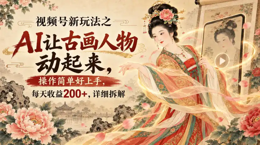 视频号新玩法之AI让古画人物动起来，操作简单好上手，每天收益200+，详细拆解-副业168副业网
