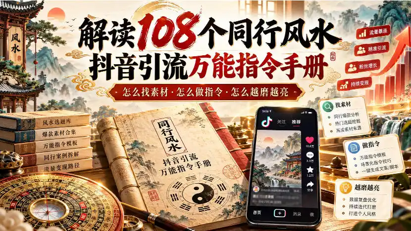 解读108个同行风水抖音引流万能指令手册,怎么找素材·怎么做指令·怎么越磨越亮【文档】-副业168副业网