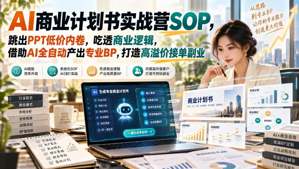 AI商业计划书实战营SOP,跳出PPT低价内卷,吃透商业逻辑,借助AI全自动产出专业BP,打造高溢价接单副业-副业168副业网