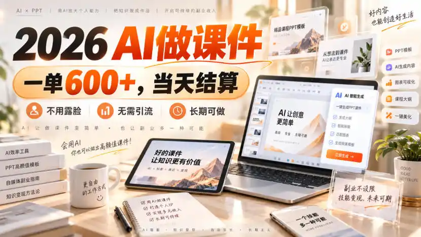 2026 AI做课件,一单600+,当天结算,不用露脸,无需引流,长期可做【揭秘】-副业168副业网