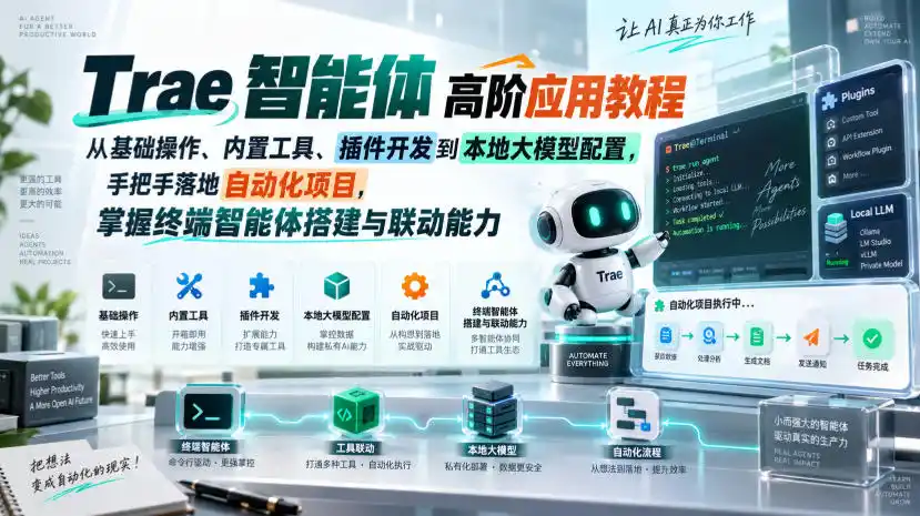 Trae智能体高阶应用教程，从基础操作、内置工具、插件开发到本地大模型配置，手把手落地自动化项目-副业168副业网