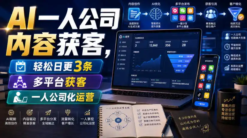 AI一人公司内容获客,轻松日更3条,多平台获客,一人公司化运营(更新0827)-副业168副业网