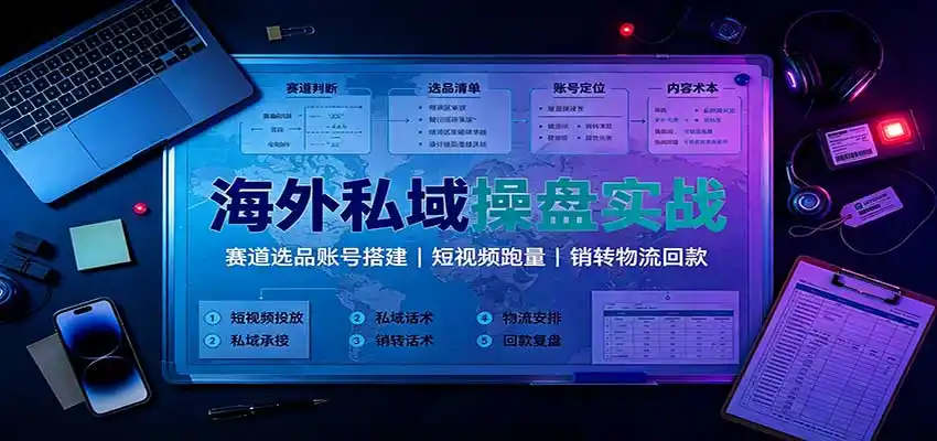 海外私域操盘实战：赛道选品账号搭建，短视频跑量，销转物流回款-副业168副业网