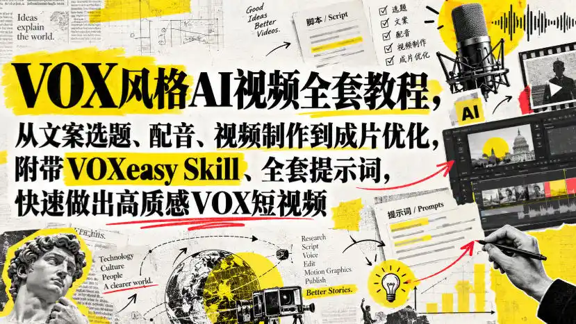 VOX风格AI视频全套教程，从文案选题、配音、视频制作到成片优化，附带VOXeasy Skill、全套提示词，快速做出高质感VOX短视频-副业168副业网