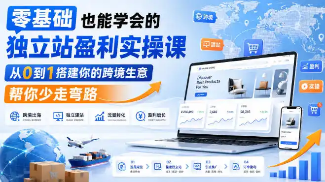 零基础也能学会的独立站盈利实操课，从0到1搭建你的跨境生意，帮你少走弯路-副业168副业网