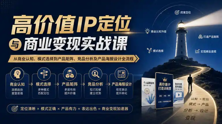 【无水印】高价值IP定位与商业变现实战课,从商业认知、模式选择到产品矩阵、竞品分析及产品海报设计全流程-副业168副业网