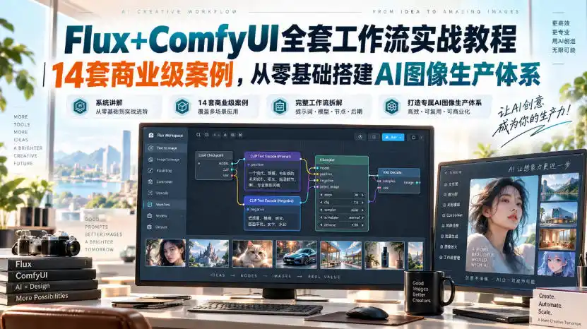 Flux+ComfyUI全套工作流实战教程｜14套商业级案例，从零基础搭建AI图像生产体系-副业168副业网