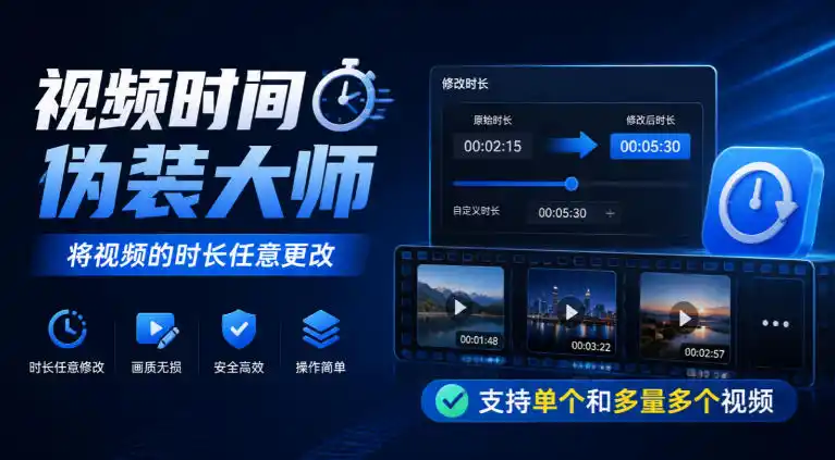 视频时间伪装大师,将视频的时长任意更改,支持单个和多量多个视频-副业168副业网