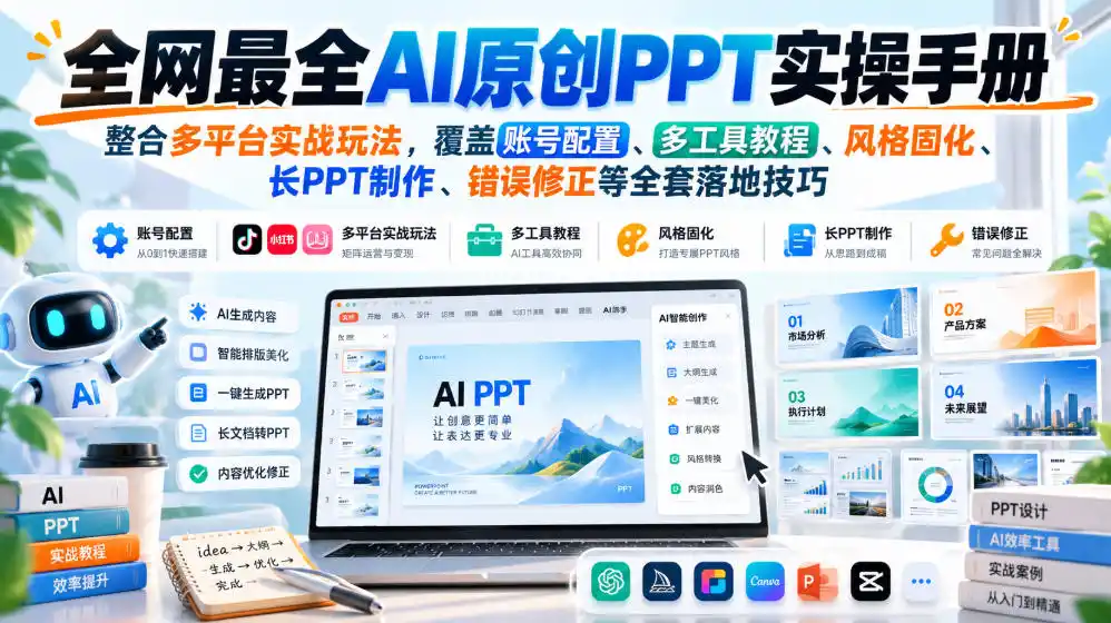 全网最全AI原创PPT实操手册,整合多平台实战玩法,覆盖账号配置、多工具教程、风格固化、长PPT制作、错误修正等全套落地技巧-副业168副业网