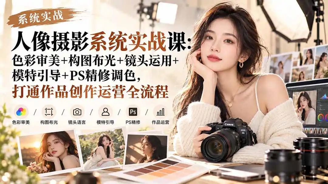 【无水印】人像摄影系统实战课:色彩审美+构图布光+镜头运用+模特引导+PS精修调色,打通作品创作运营全流程-副业168副业网