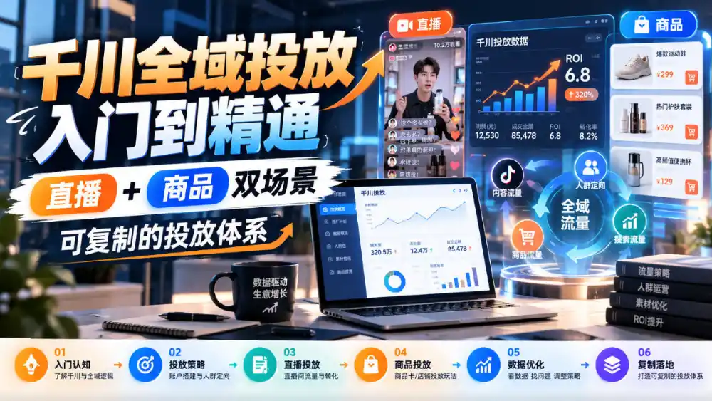 千川全域投放入门到精通，直播+商品双场景，可复制的投放体系-副业168副业网